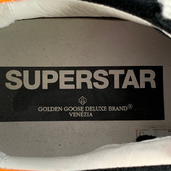 GOLDEN GOOSE SUPERSTAR Size 7 Black Orange Suede Low Top Skater Sneakers - Picture 7 of 8